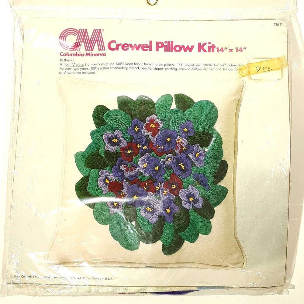 Vintage Columbia Minerva Crewel Embroidery Kit African Violets 7817